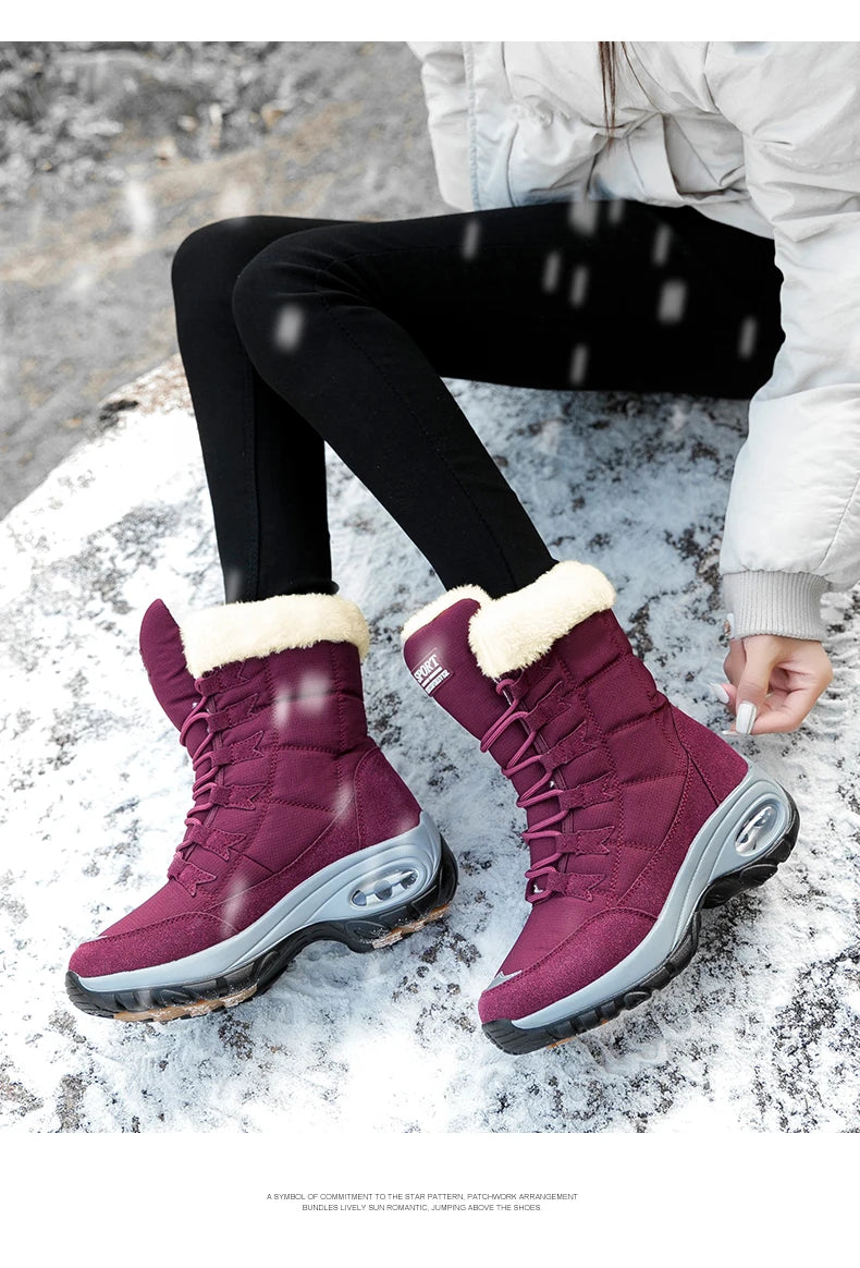 Winter Snow Boots Women Warm Comfortable Plush Lace-up Anti-slip High-top Women Boots Thick-soled Durable Soft Ankle Boots Women