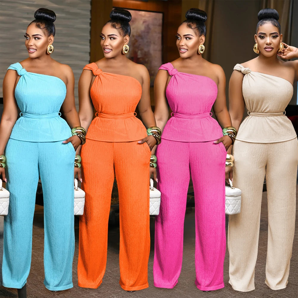 Fall Fashion Women's Sets One Shoulder Sleeveless Tank Top and Wide Leg Pants Suit 2025 Loungewear 2 Two Piece Set Party Outfits