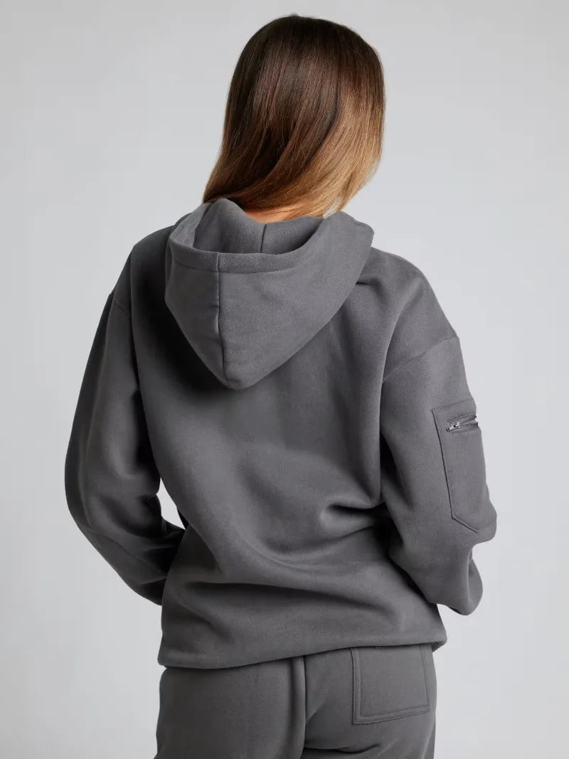 Fitness Workout Outfits Autumn Winter Women Tracksuit Sport Pocket Sweatshirt Hoodies with Eye Patch Sweatpants Two Piece Set
