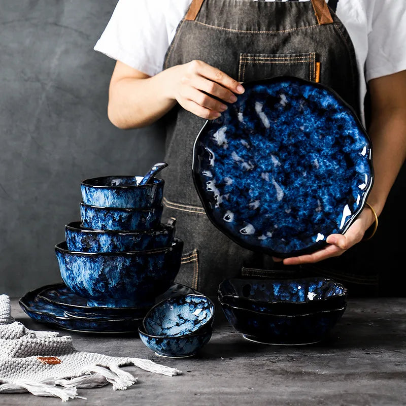 Creative Kiln-Change Bowl and Plate Tableware Home Retro Ceramic Tableware Hotel Dish Plate Rice Bowl Set Home Fish Plate