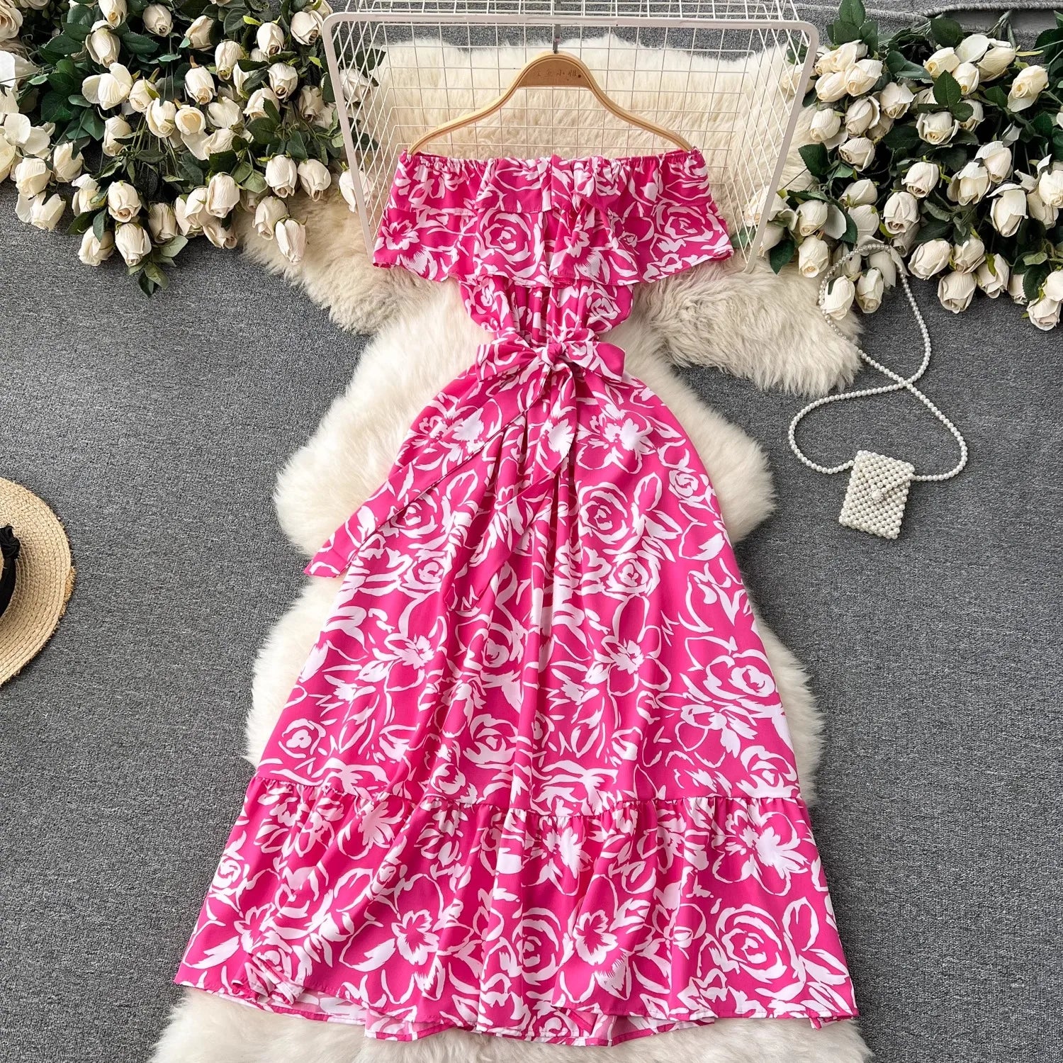 YuooMuoo Chic Fashion Floral Print Long Women Dress 2026 New Summer Y2K Off Shoulders A-line Long Dress Vacation Beach Vestidos