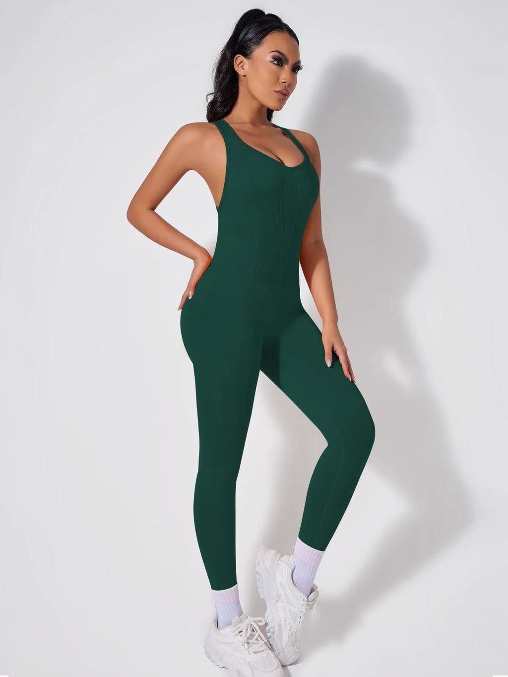 Crisscross Back Yoga Bodysuit Women V-Neck Butt Lifting Workout Jumpsuit Seamless Running Fashion Slim High Elastic Bodysuit