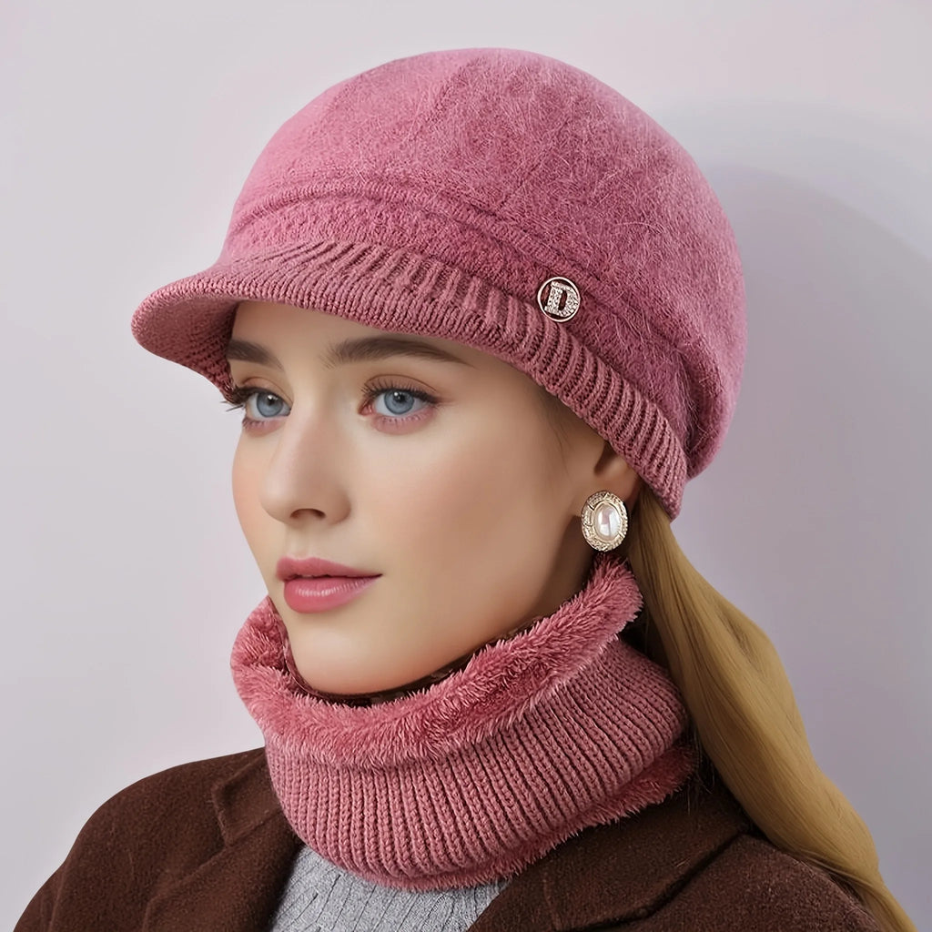 2pcs/ Set Women‘s Hat and Neck Scarf Versatile Winter Warm Cold Hat for Mothers Middle-aged and Elderly Suitable for Exercise