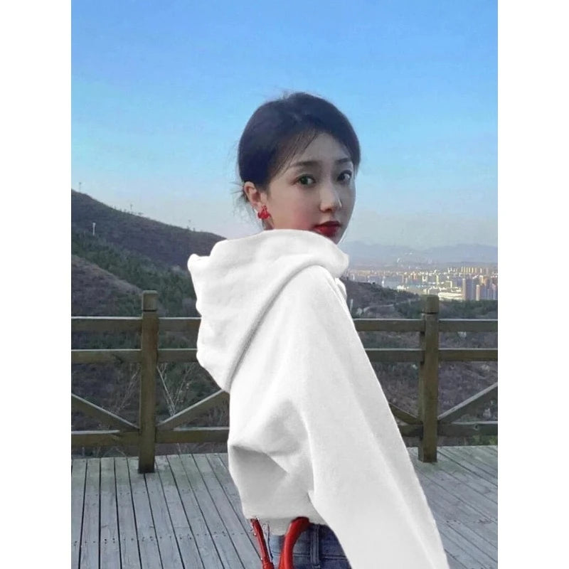 Wholesale Hoodies, Pullovers, Women's Hooded Sweatshirts, Off-the-shoulder White Hoodies, Daily Casual Hoodies