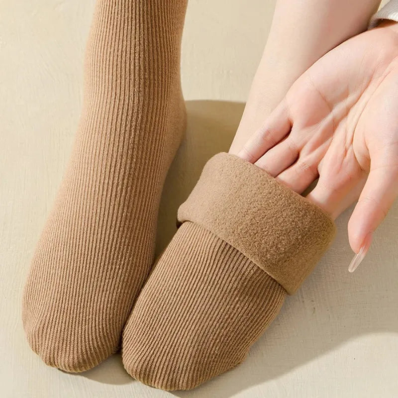 5 Pairs Snow Socks For Women Autumn Winter Socks With Fuzzy Thickened Warm Sleeping Floor Stockings Women's Solid Color Socks
