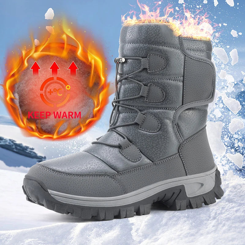 New Winter Men's Shoes Warm Plush Men's Boots High Top Couple Snow Boots Winter Outdoor Anti-Slip Ankle Boots Work Casual Boots