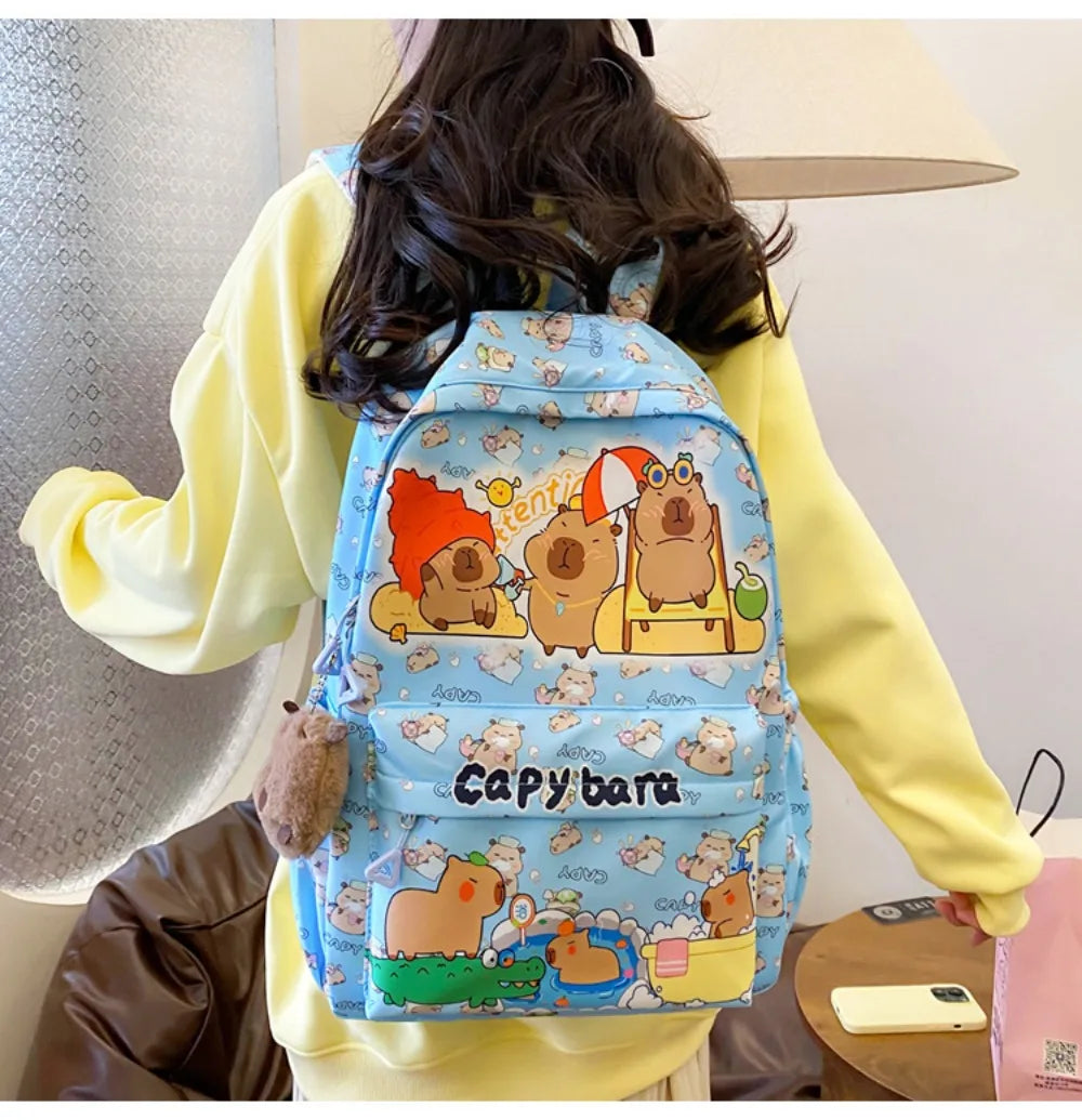 Cute Large Capacity Capybara Backpack Cartoon Breathable Student Schoolbag Nylon Ultra-light Book Bag Back to school Women Girl