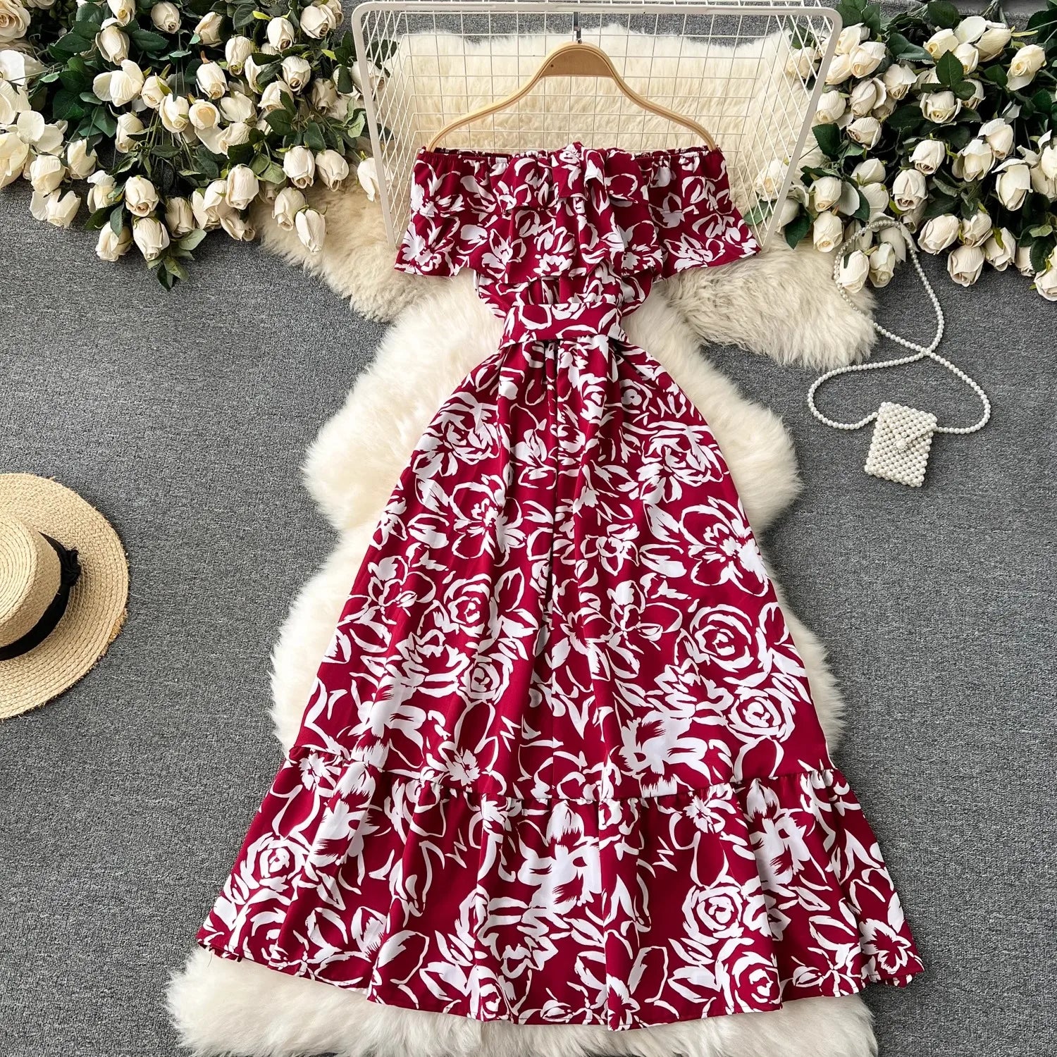 YuooMuoo Chic Fashion Floral Print Long Women Dress 2026 New Summer Y2K Off Shoulders A-line Long Dress Vacation Beach Vestidos