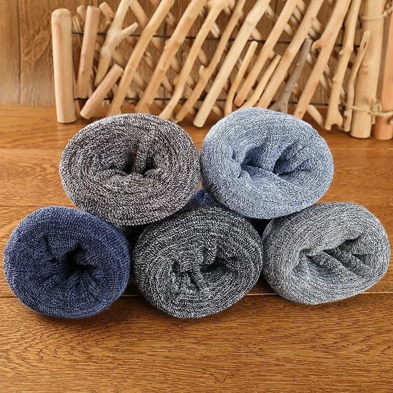 Winter Warm Socks for Men Winter Super Thick Merino Wool Socks Male Solid Color Middle Tube Against Cold Snow Sock Calcetines