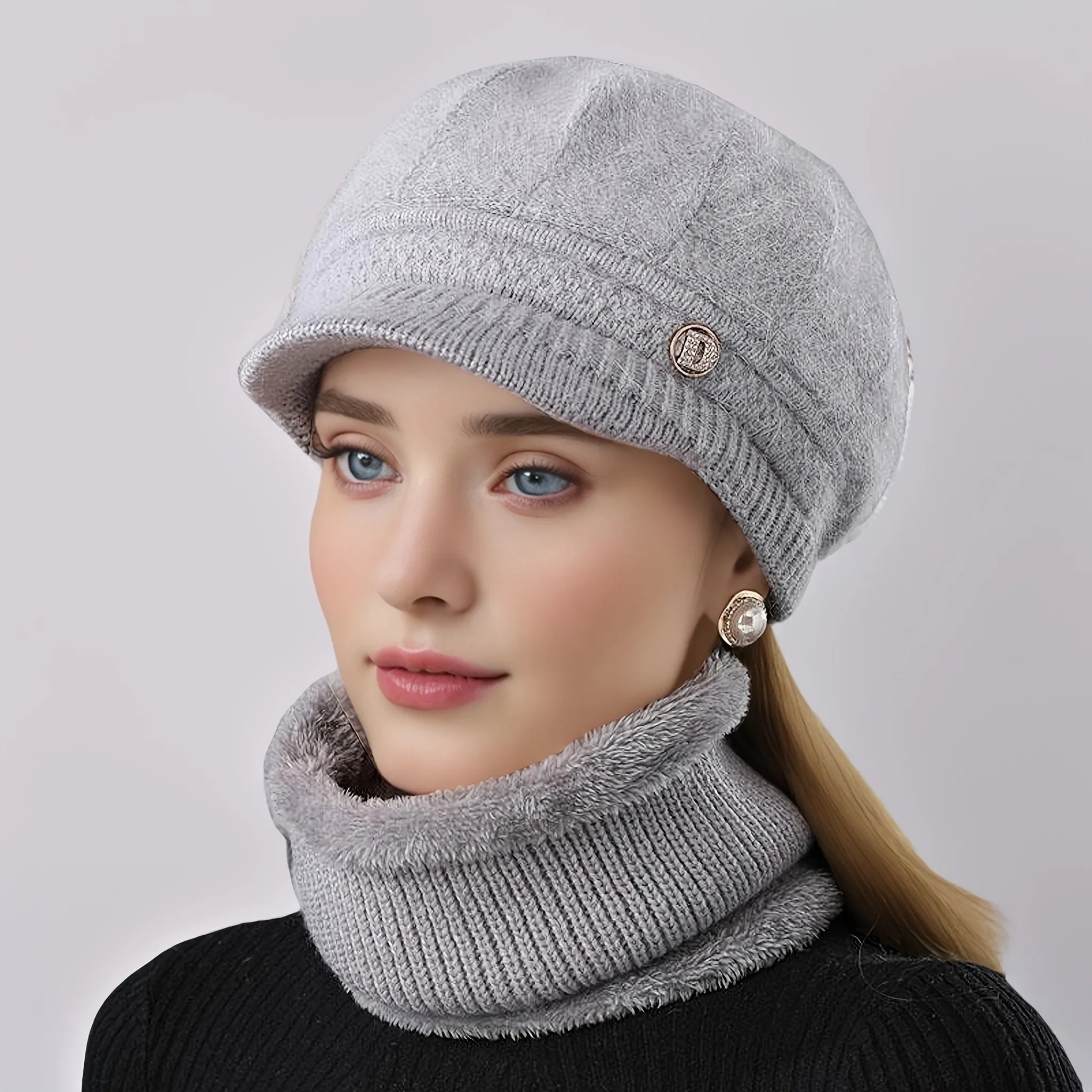 2pcs/ Set Women‘s Hat and Neck Scarf Versatile Winter Warm Cold Hat for Mothers Middle-aged and Elderly Suitable for Exercise