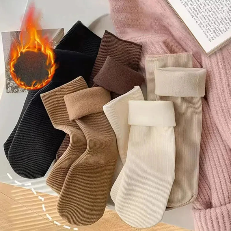 5 Pairs Snow Socks For Women Autumn Winter Socks With Fuzzy Thickened Warm Sleeping Floor Stockings Women's Solid Color Socks