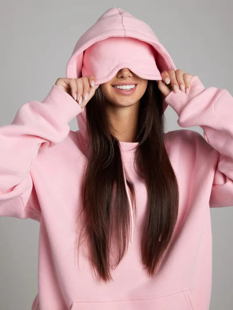 Fitness Workout Outfits Autumn Winter Women Tracksuit Sport Pocket Sweatshirt Hoodies with Eye Patch Sweatpants Two Piece Set