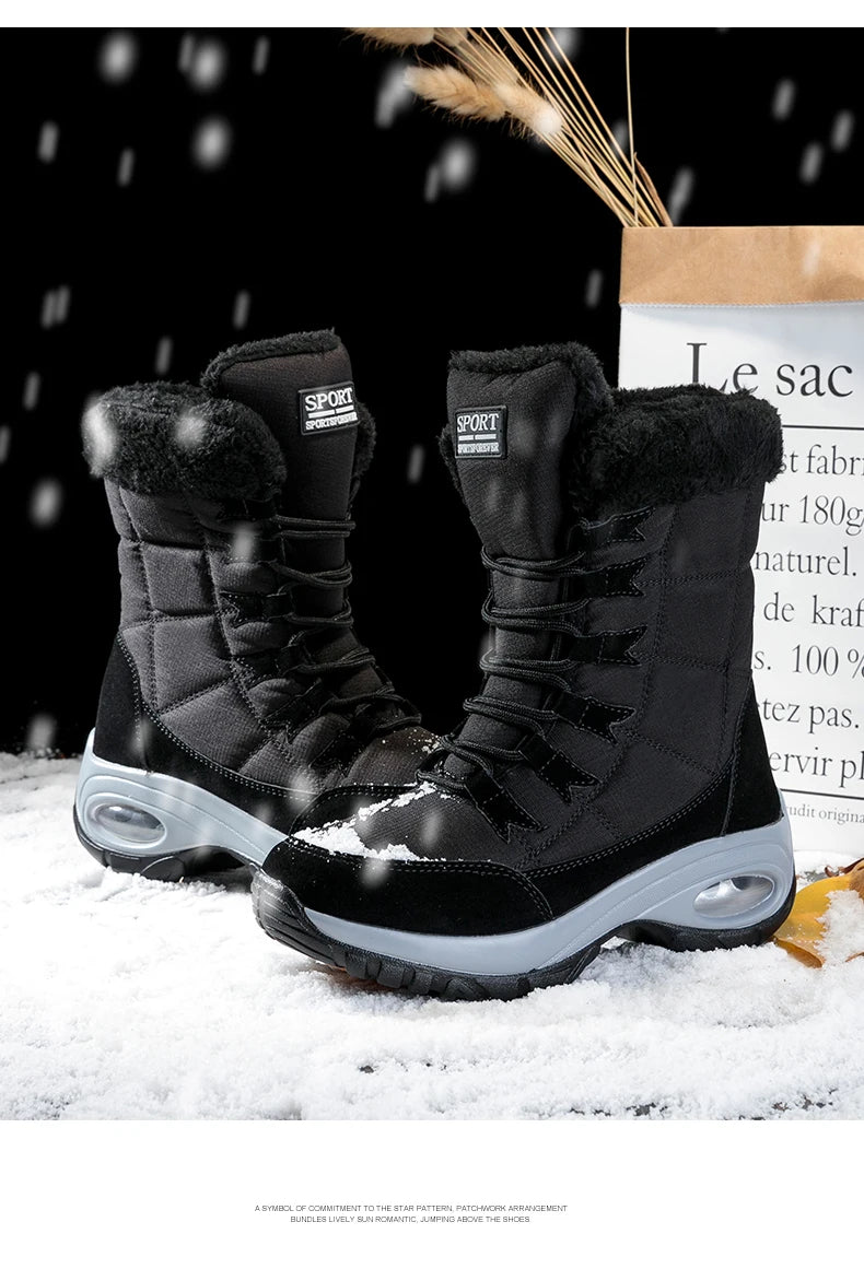 Winter Snow Boots Women Warm Comfortable Plush Lace-up Anti-slip High-top Women Boots Thick-soled Durable Soft Ankle Boots Women