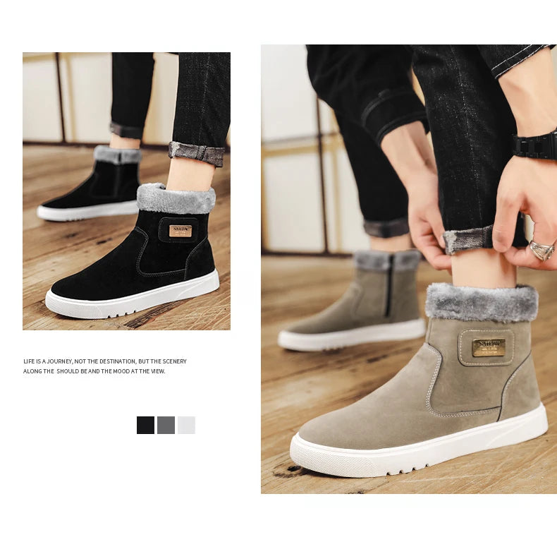 2025New Winter Men's Boots Fashion High-top Cotton Shoes Plush Warm Fur Snow Boots Suede Casual Ankle Boots for Men Botas Hombre