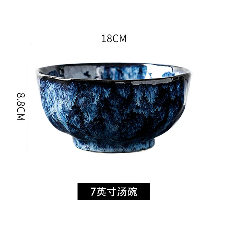 Creative Kiln-Change Bowl and Plate Tableware Home Retro Ceramic Tableware Hotel Dish Plate Rice Bowl Set Home Fish Plate