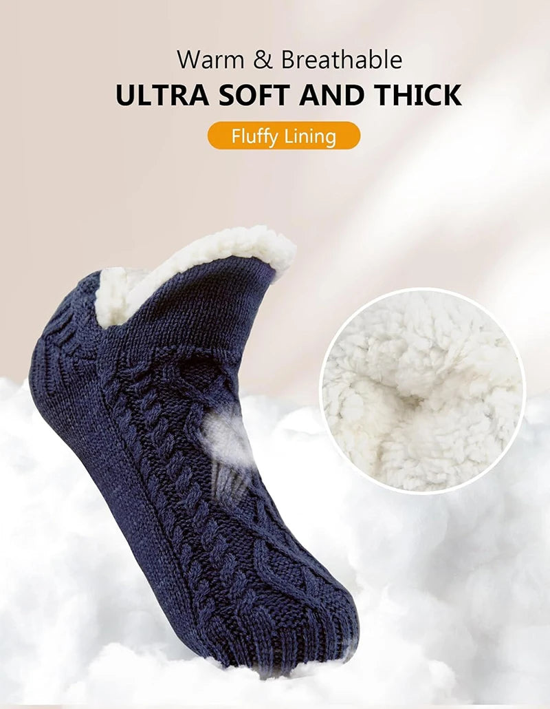 Winter Slipper Socks with Grippers for Men Women– Warm, Fuzzy, Fleece-Lined, Non-Slip, Cozy & Thick for Cold Weather Comfort