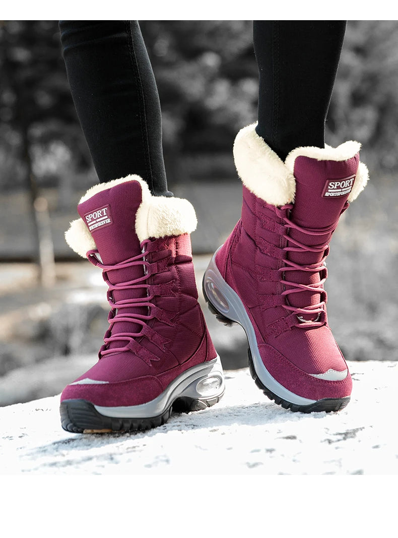 Winter Snow Boots Women Warm Comfortable Plush Lace-up Anti-slip High-top Women Boots Thick-soled Durable Soft Ankle Boots Women