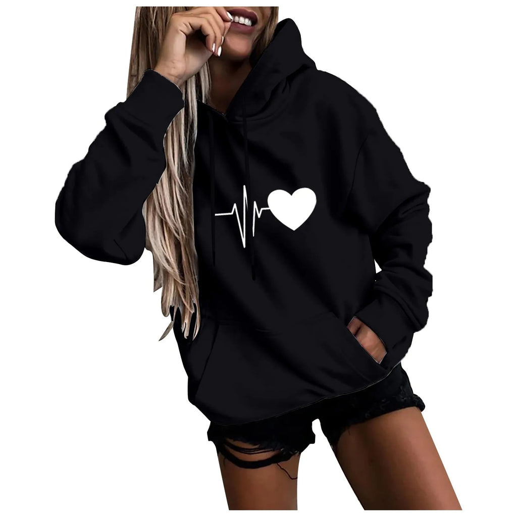 Women's Hoodies Tops Long Sleeve Sports blouse Spring Fashion fun Print Sweatshirts Solid Casual Loose Hooded Sweatshirt