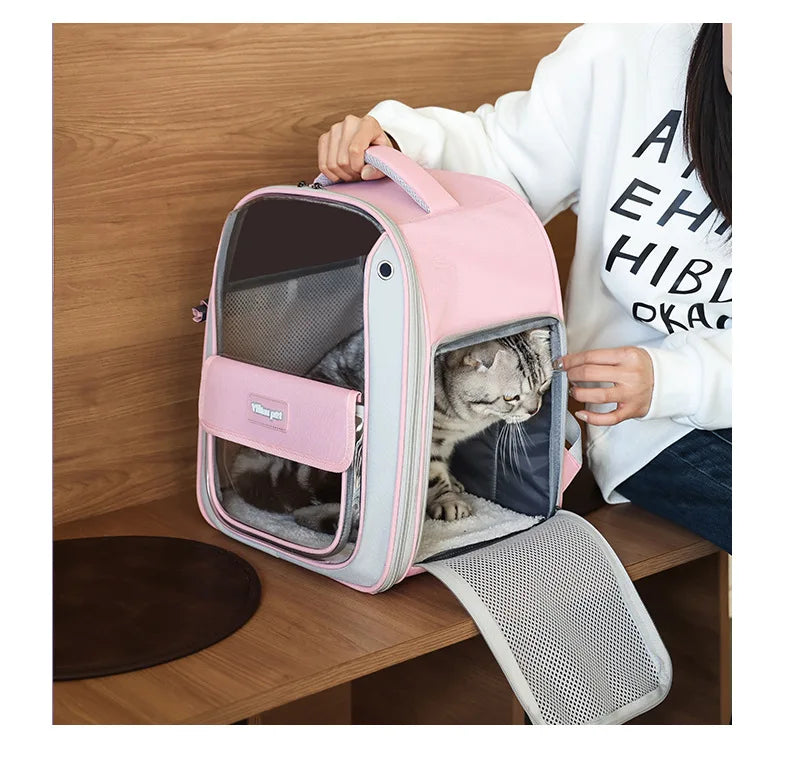 Cat backpack  outing schoolbag  double-shoulder pet bag  cat for travel  dog and cat supplies  transparent large-capacity portab