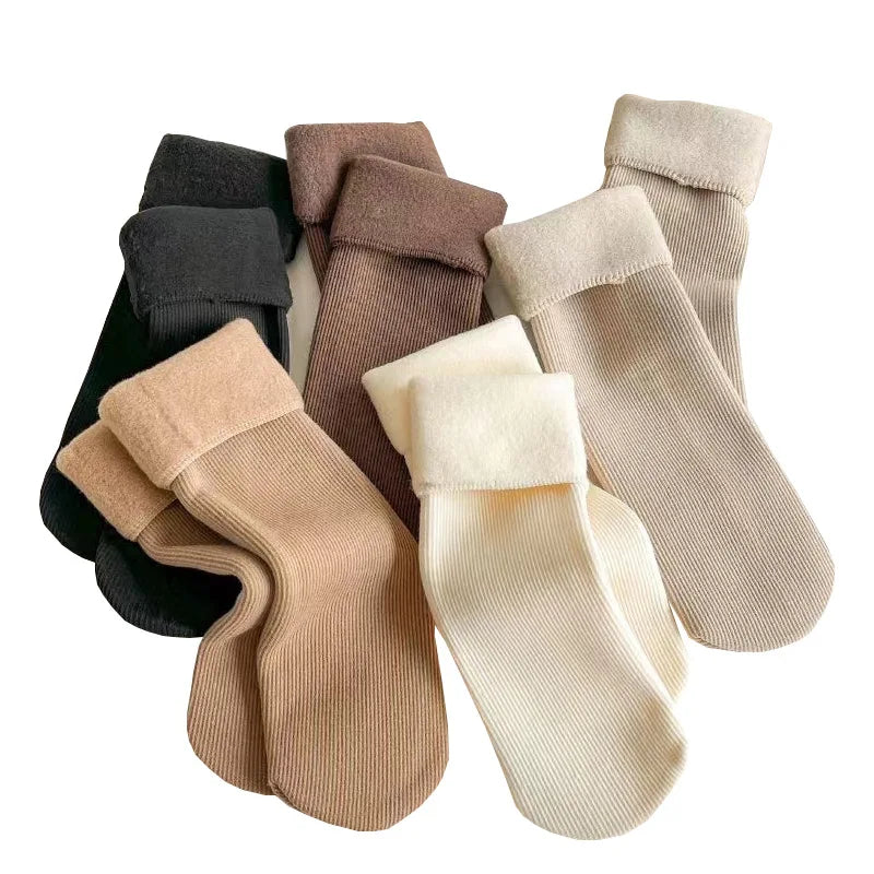 5 Pairs Snow Socks For Women Autumn Winter Socks With Fuzzy Thickened Warm Sleeping Floor Stockings Women's Solid Color Socks