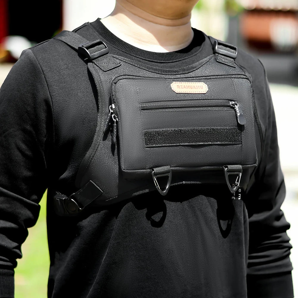 Front Chest Pack Multi-Pockets Fashion Sport Backpack Adjustable Strap Streetwear Chest Bag for Running Travel