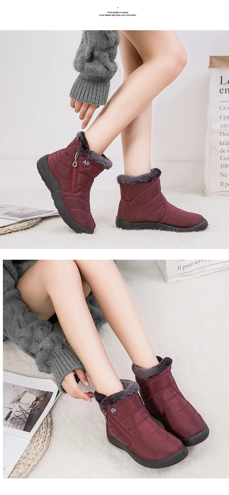 Winter Women Boots Thick Bottom Ankle Boots Women Waterproof Boots Fashion Women Shoes Solid Color Ladies Shoes Female Sneakers