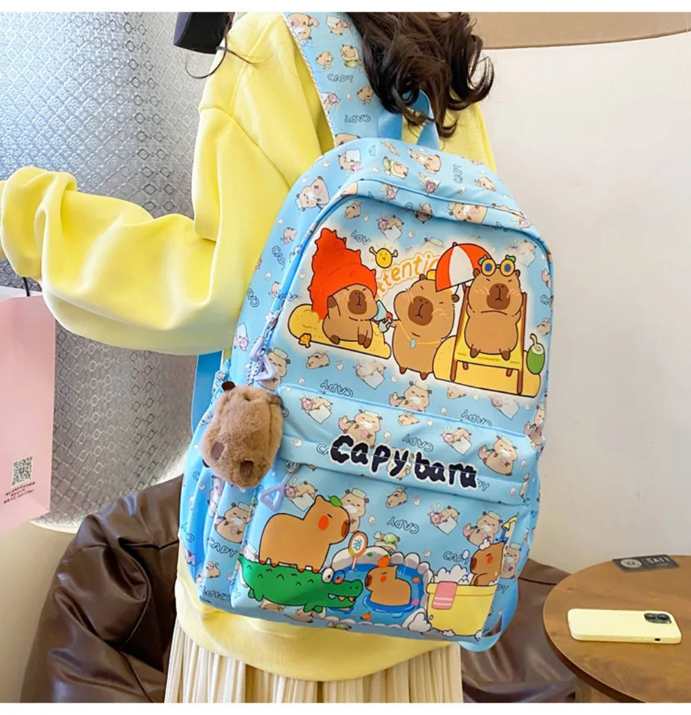 Cute Large Capacity Capybara Backpack Cartoon Breathable Student Schoolbag Nylon Ultra-light Book Bag Back to school Women Girl