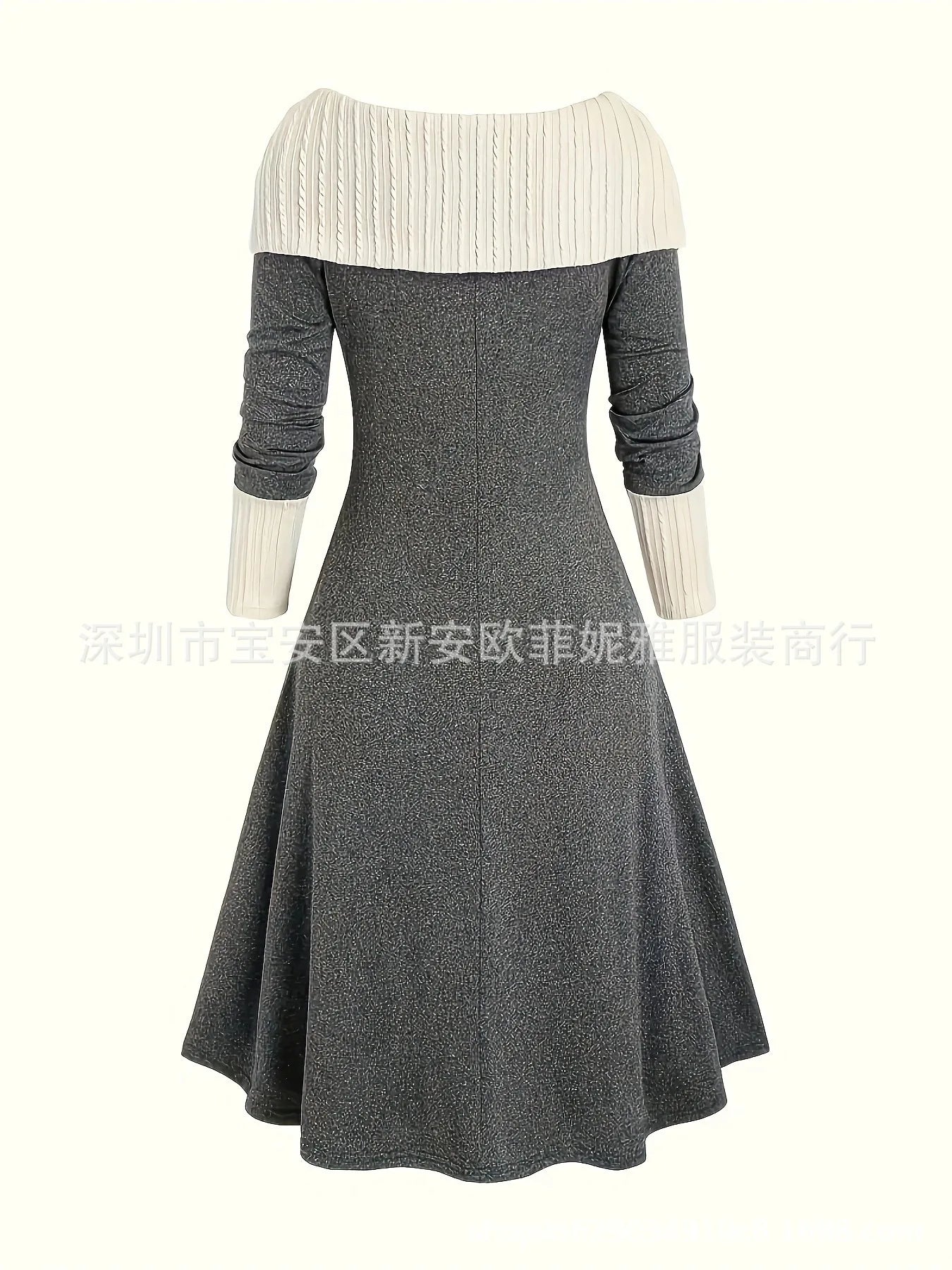 Fall Winter Women Dresses Elegant Temperament Colorblocked Dress Warm Long Sleeved Long Commuter Skirt for Female Dress 2025