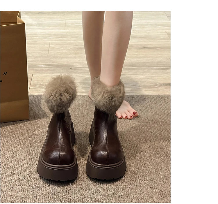 2026 Winter Vintage Women's Boots with Fashionable Added Insulation Warm and Thick Soles High Heels Made of Cotton Hot 35-40