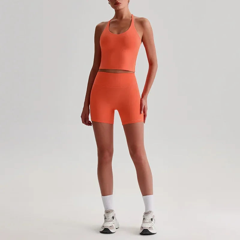 Women's Yoga Outfit Set Summer Sports Bra Vest Breathable Quick-Dry Workout Clothes Gym Running Fitness Suit Yoga Outfit