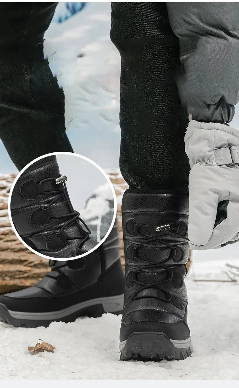 New Winter Men's Shoes Warm Plush Men's Boots High Top Couple Snow Boots Winter Outdoor Anti-Slip Ankle Boots Work Casual Boots