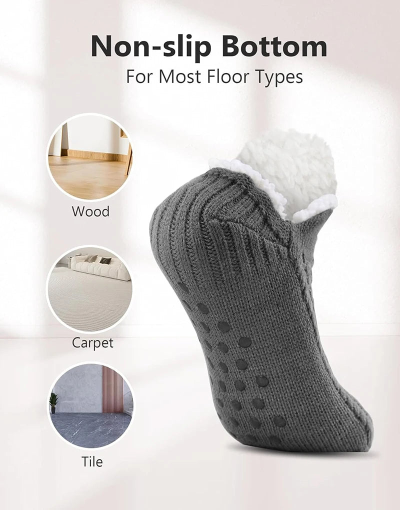 Winter Slipper Socks with Grippers for Men Women– Warm, Fuzzy, Fleece-Lined, Non-Slip, Cozy & Thick for Cold Weather Comfort