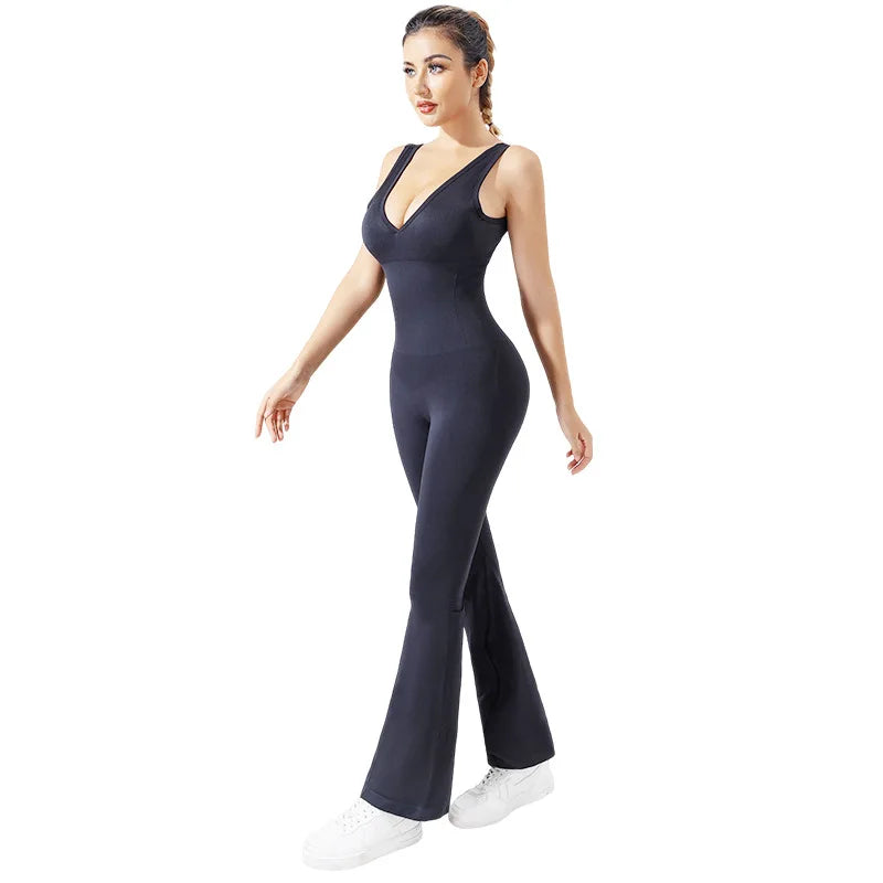 Crisscross Back Yoga Bodysuit Women V-Neck Butt Lifting Workout Jumpsuit Seamless Running Fashion Slim High Elastic Bodysuit