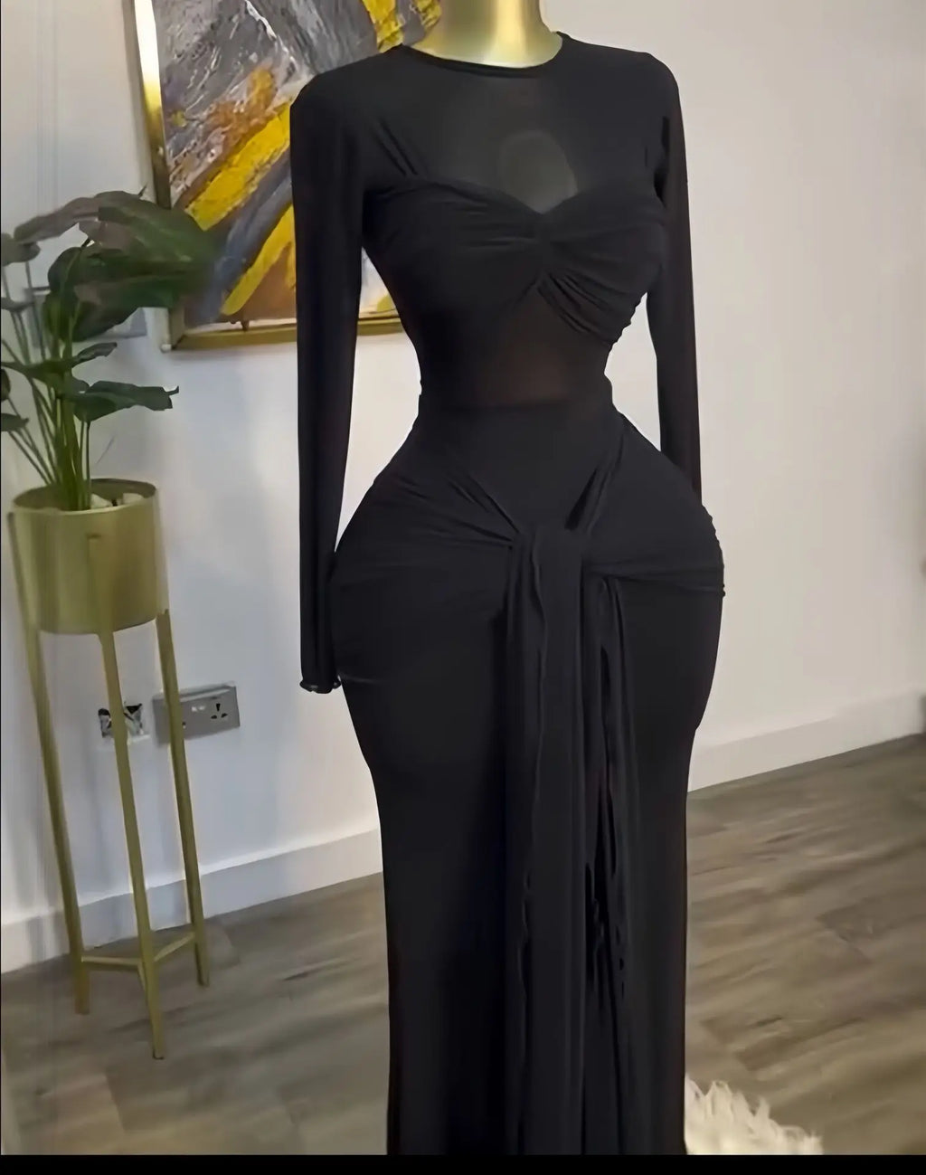 CM.YAYA Women Mesh See Though Long Sleeve Maxi Bowknot Long Dress 2026 Birthday Vacation Sexy Club Party Evening Street Dresses