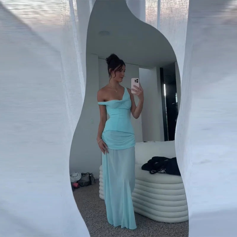 Chic Elegant See Through Maxi Dress For Women Fishbone Tube Top Spliced Long Robes  Lace Up Mesh Vestidos 2026 New Lady Dresses