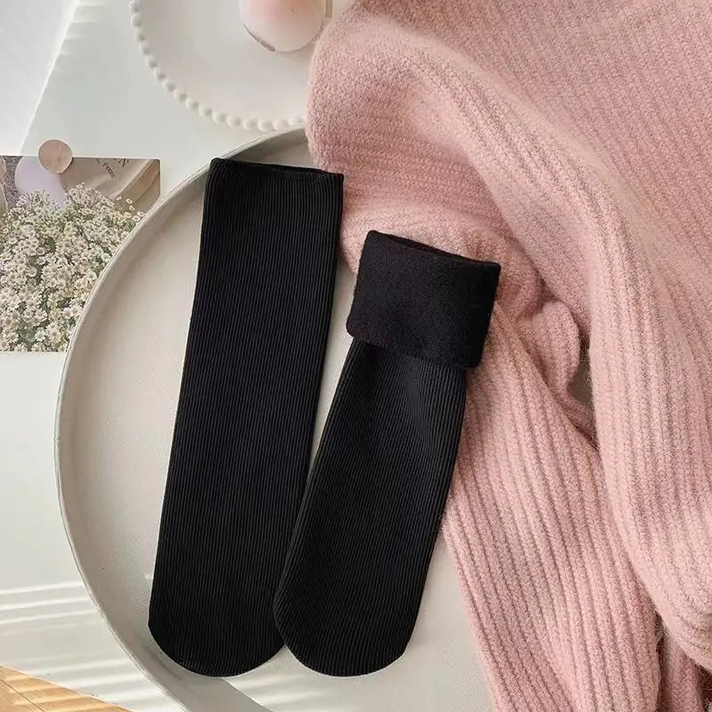 5 Pairs Snow Socks For Women Autumn Winter Socks With Fuzzy Thickened Warm Sleeping Floor Stockings Women's Solid Color Socks