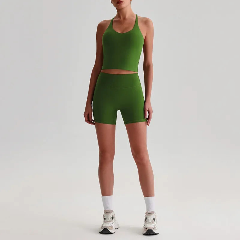 Women's Yoga Outfit Set Summer Sports Bra Vest Breathable Quick-Dry Workout Clothes Gym Running Fitness Suit Yoga Outfit