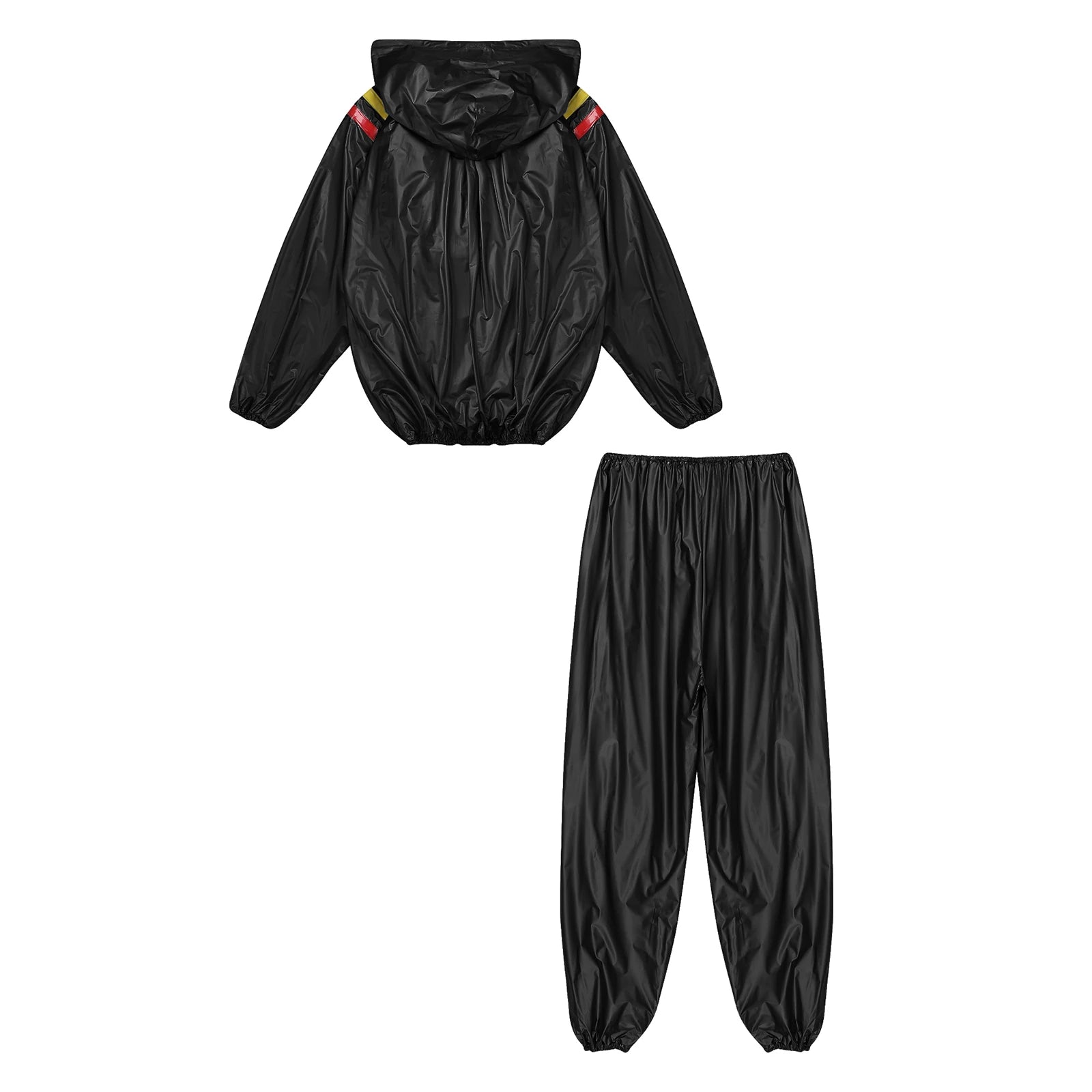 Mens Sports Outfits Sauna Sweat Sets Long Sleeve Hooded Jacket Outerwear and Long Pants PVC Sweating Suit for Gym Workout Yoga