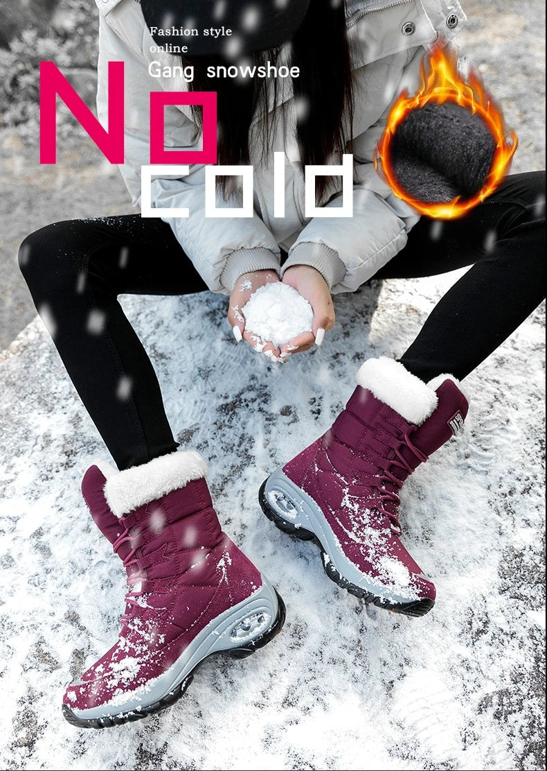 Winter Snow Boots Women Warm Comfortable Plush Lace-up Anti-slip High-top Women Boots Thick-soled Durable Soft Ankle Boots Women