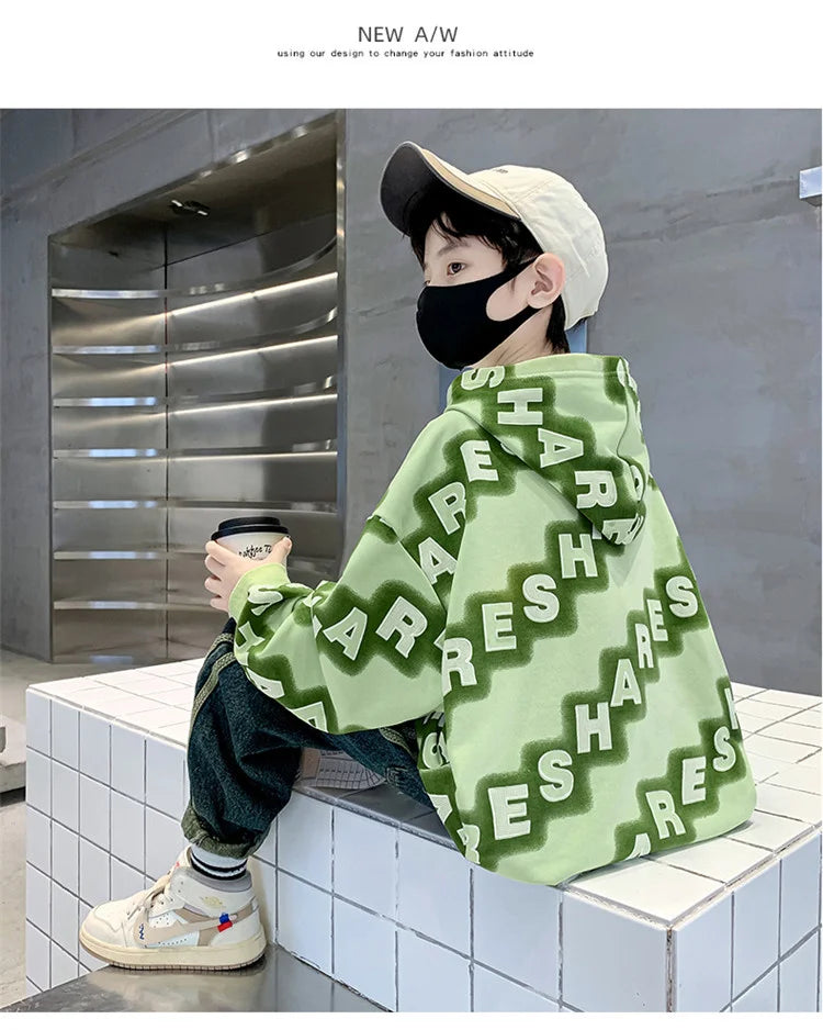 Boys Hoodies Spring Autumn Young Children's Clothes Long Sleeve Kids Pullover Hooded Sweatshirts Tops for Boys 5 To 14 Years Old