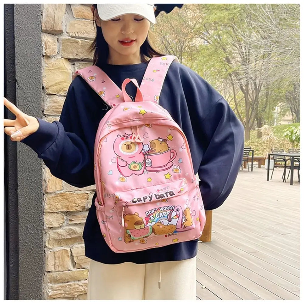 Cute Large Capacity Capybara Backpack Cartoon Breathable Student Schoolbag Nylon Ultra-light Book Bag Back to school Women Girl