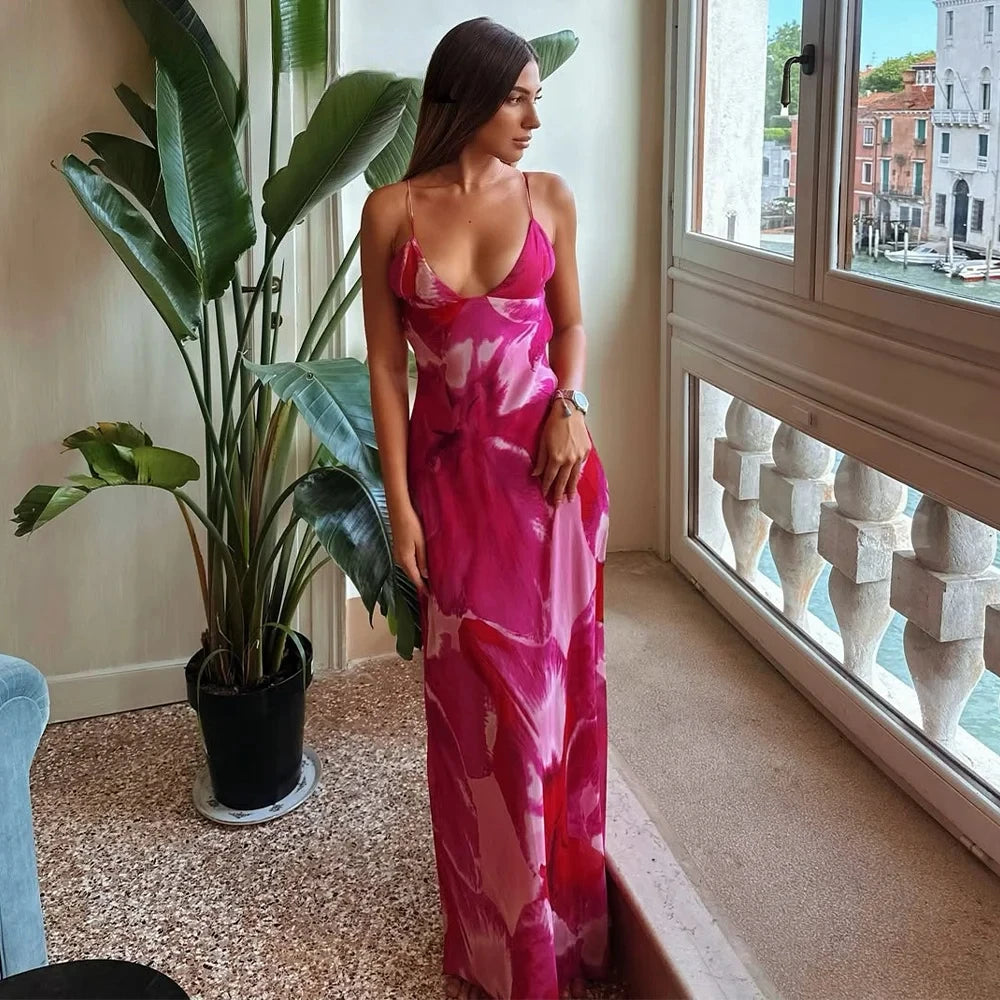 A 2026 Spring Summer Chiffon Boho Women Cami Dresses Fashion Strapless Sleeveless Print Zipper Chic Ladies Cami Dresses