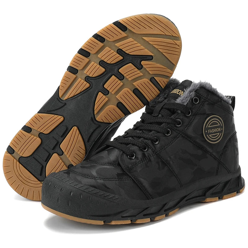 Winter Men's Snow Boots 2025 New Style Platform  Warm Fur Ankle Boots Camo Design Plush  Outdoor Non-slip Hiking Cycling Shoes