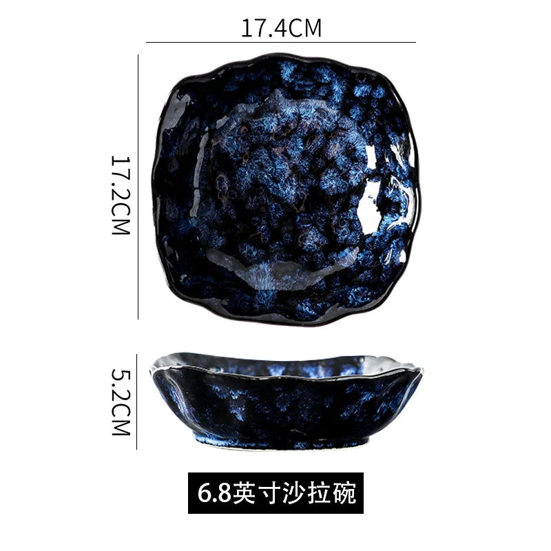 Creative Kiln-Change Bowl and Plate Tableware Home Retro Ceramic Tableware Hotel Dish Plate Rice Bowl Set Home Fish Plate