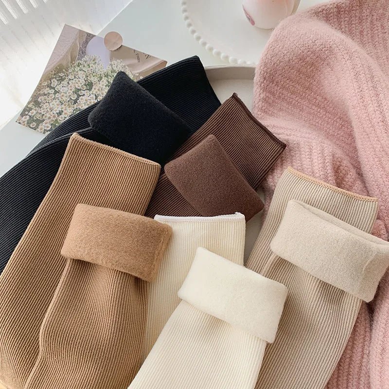 5 Pairs Snow Socks For Women Autumn Winter Socks With Fuzzy Thickened Warm Sleeping Floor Stockings Women's Solid Color Socks