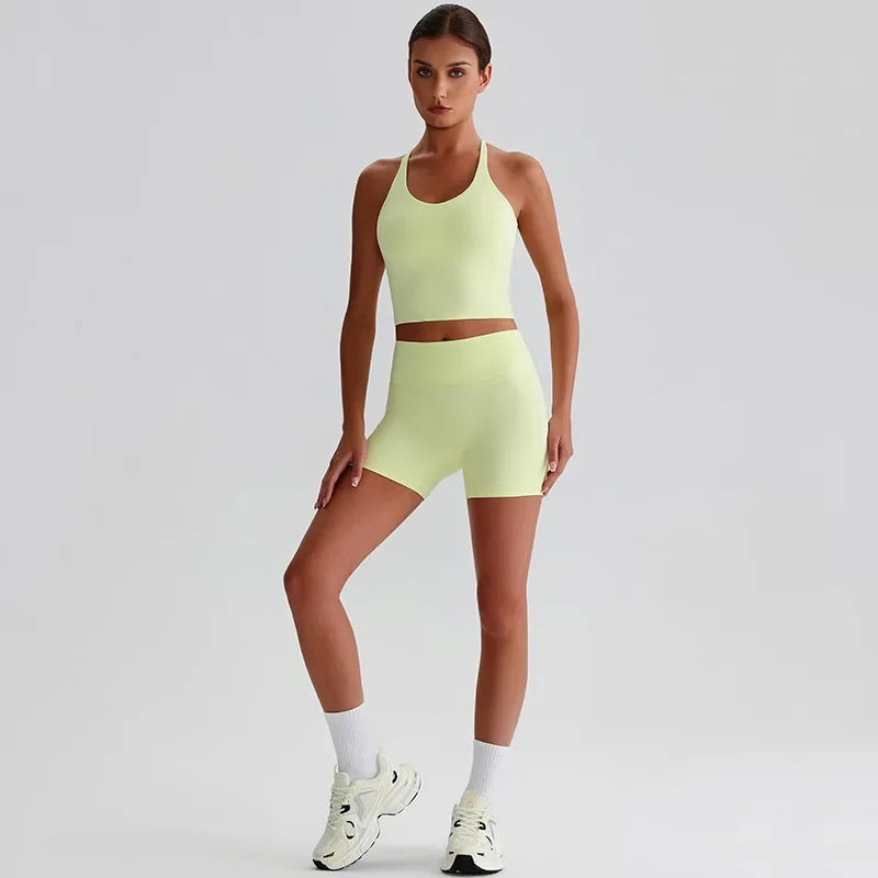 Women's Yoga Outfit Set Summer Sports Bra Vest Breathable Quick-Dry Workout Clothes Gym Running Fitness Suit Yoga Outfit