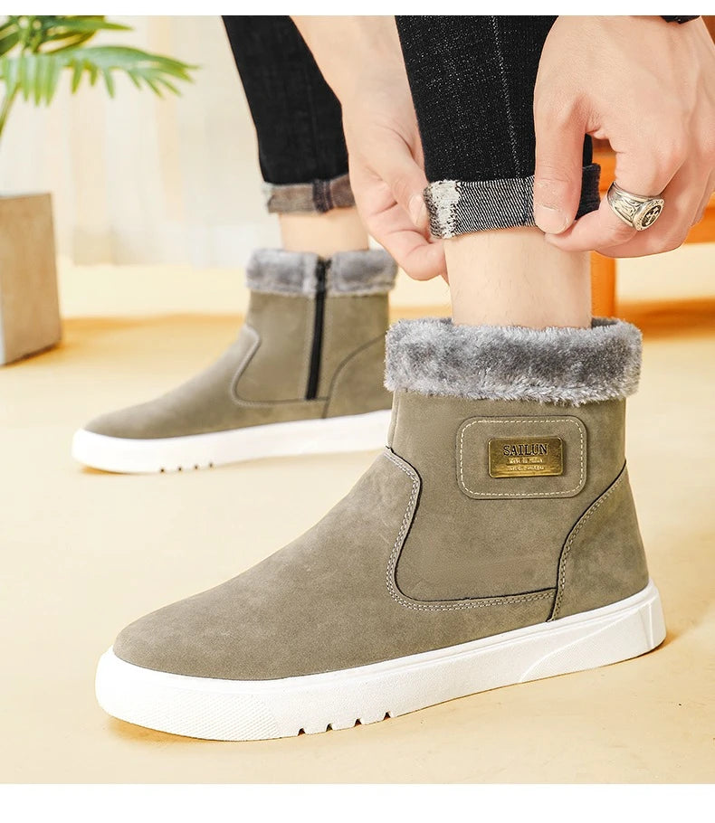 2025New Winter Men's Boots Fashion High-top Cotton Shoes Plush Warm Fur Snow Boots Suede Casual Ankle Boots for Men Botas Hombre