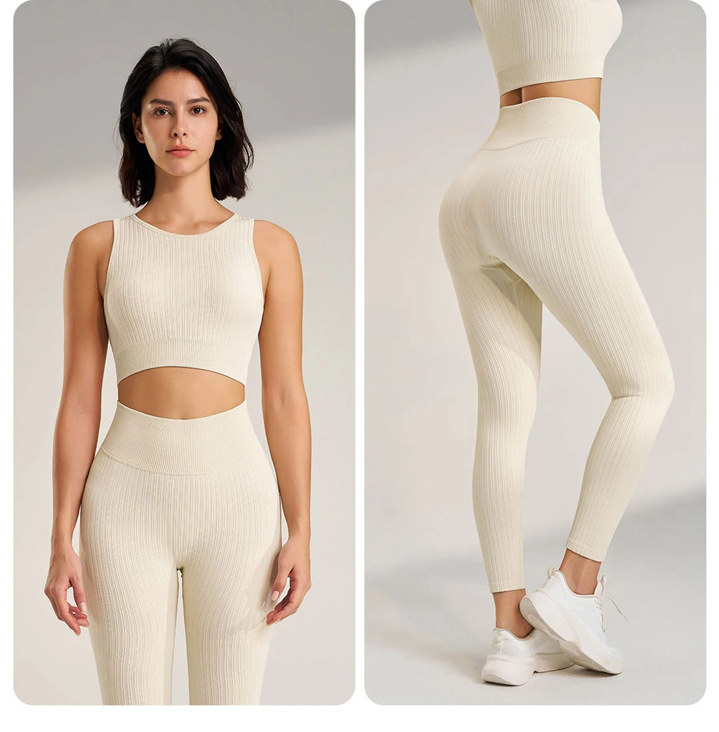 Women's Sports Fitness Suit Gym High Intensity Workout Shockproof Bra High Waisted Leggings Tights Yoga Suit Training Set