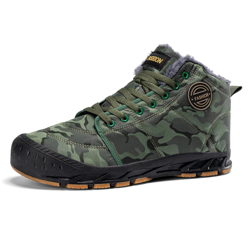 Winter Men's Snow Boots 2025 New Style Platform  Warm Fur Ankle Boots Camo Design Plush  Outdoor Non-slip Hiking Cycling Shoes