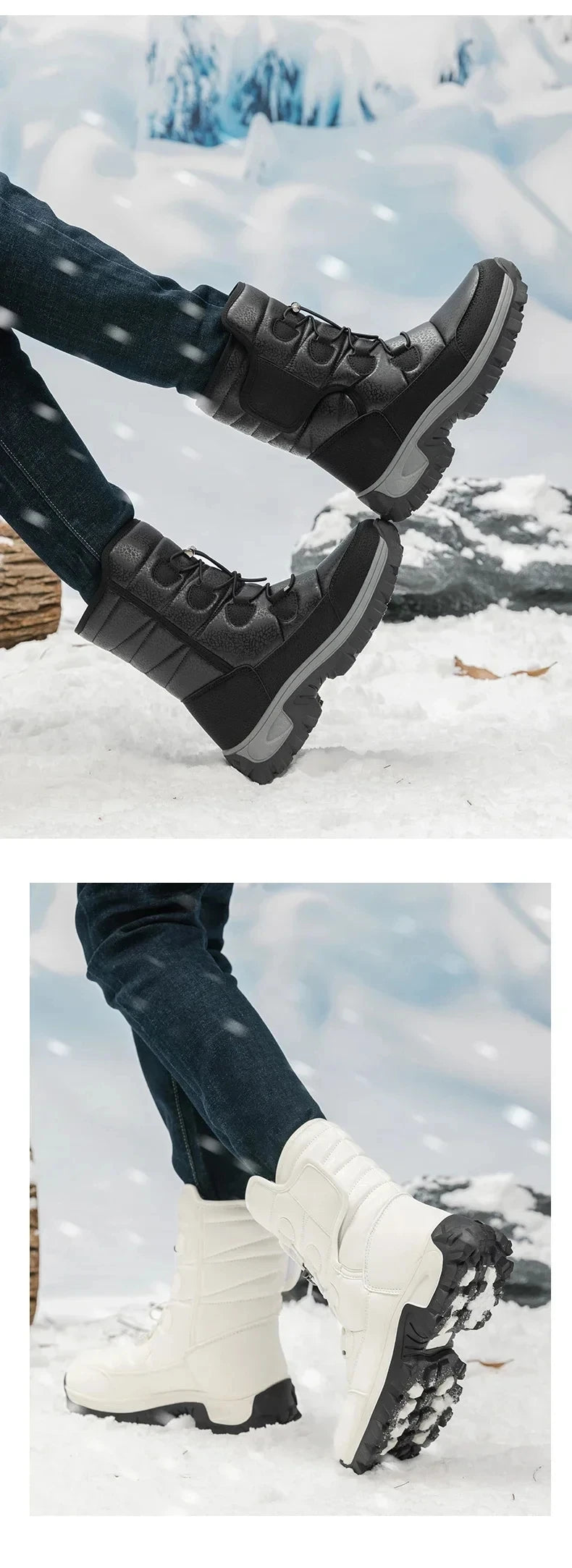 New Winter Men's Shoes Warm Plush Men's Boots High Top Couple Snow Boots Winter Outdoor Anti-Slip Ankle Boots Work Casual Boots